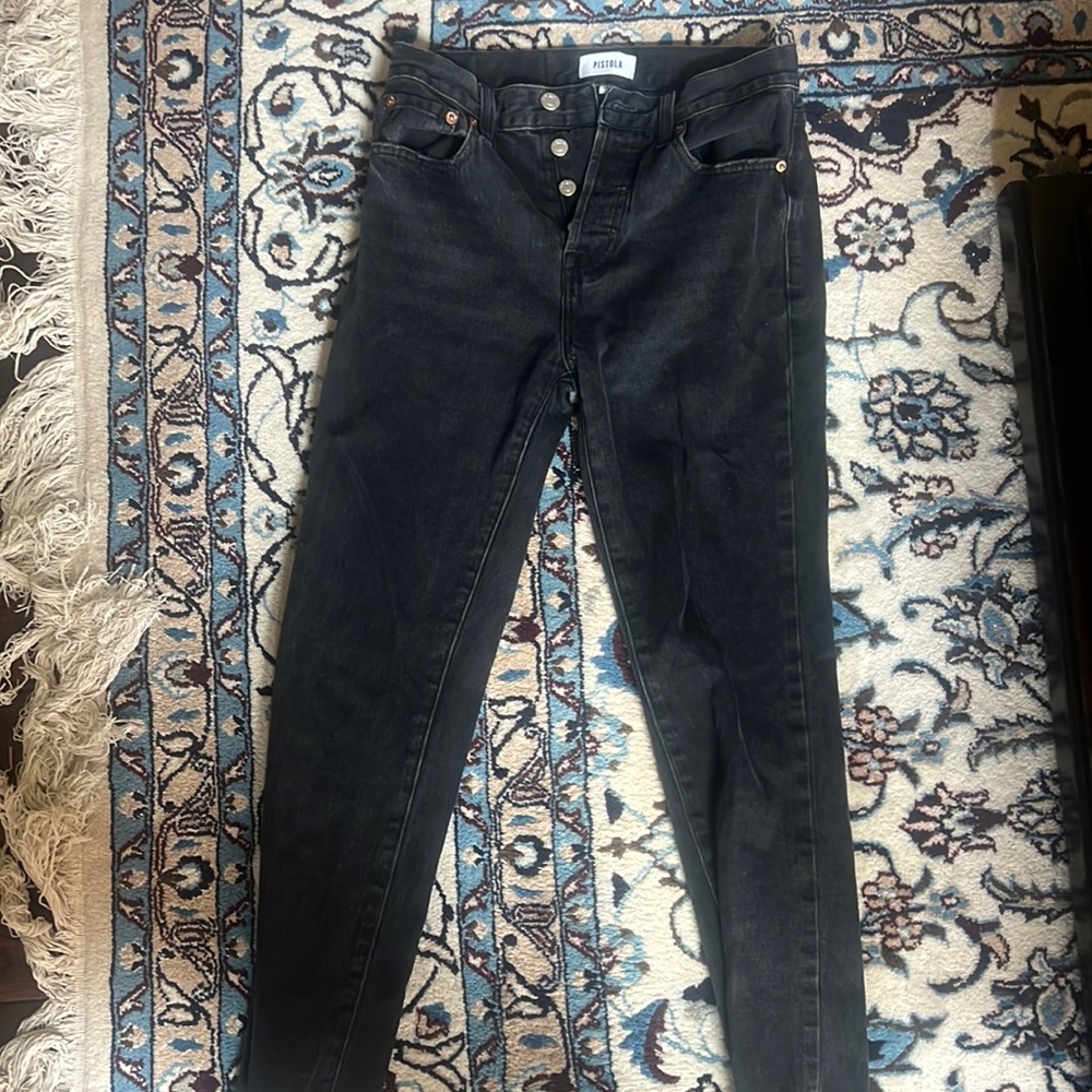 Pistola straight leg jeans with distressed ankle and back pockets